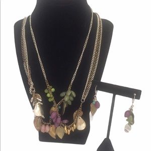 Goldtone Multi Color Necklace And Earrings